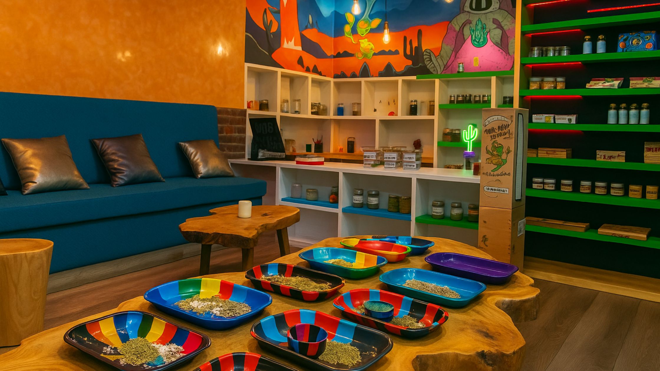 Weed club in chamberi district barrio Traflagar with colorful display