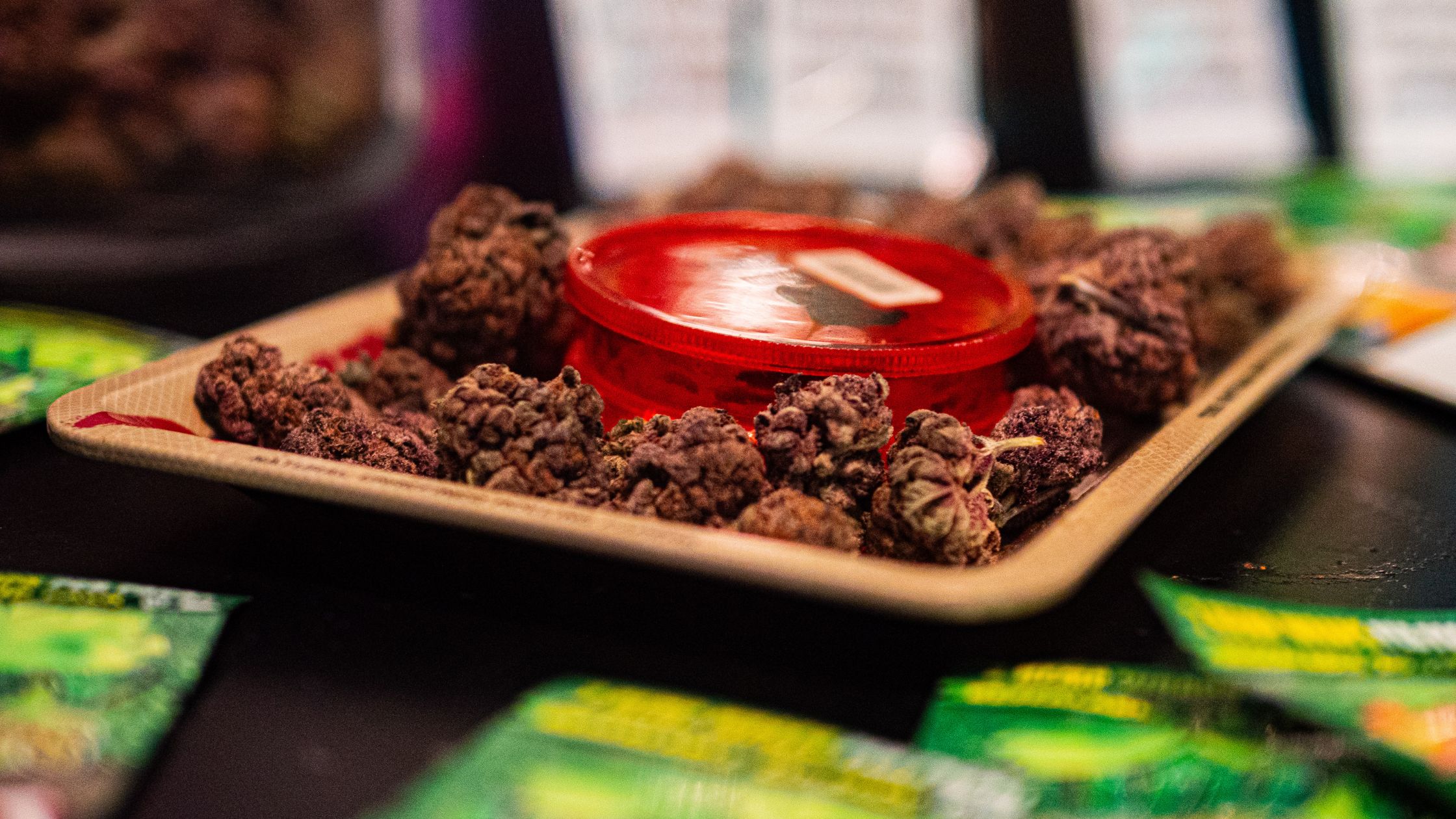 marijuana tray at private social club in Madrid, Spain