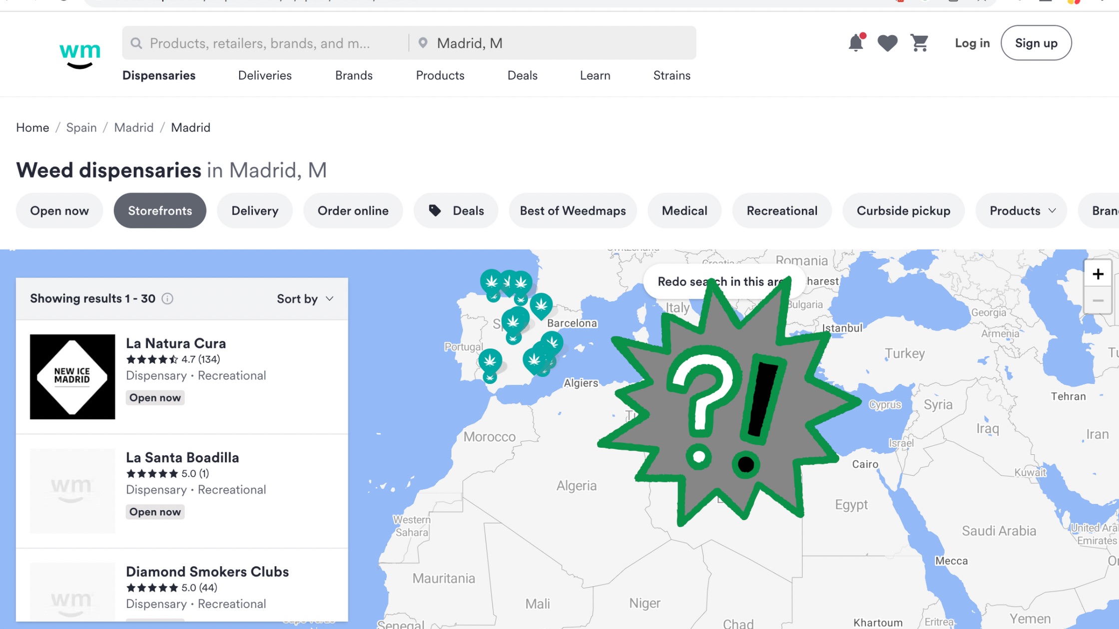 weedmaps in Madrid screen shot