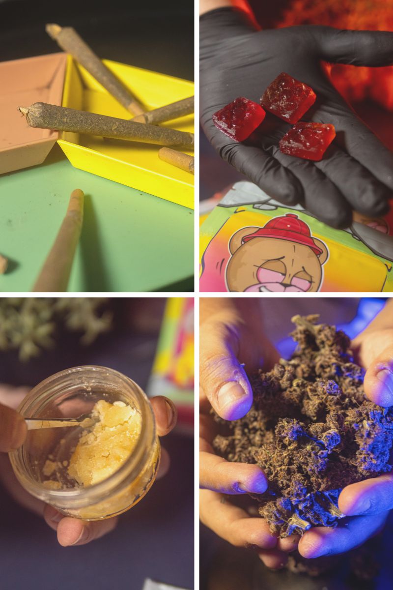 Falcanna Club Madrid menu showing available cannabis strains, pre-rolls, vapes and edibles