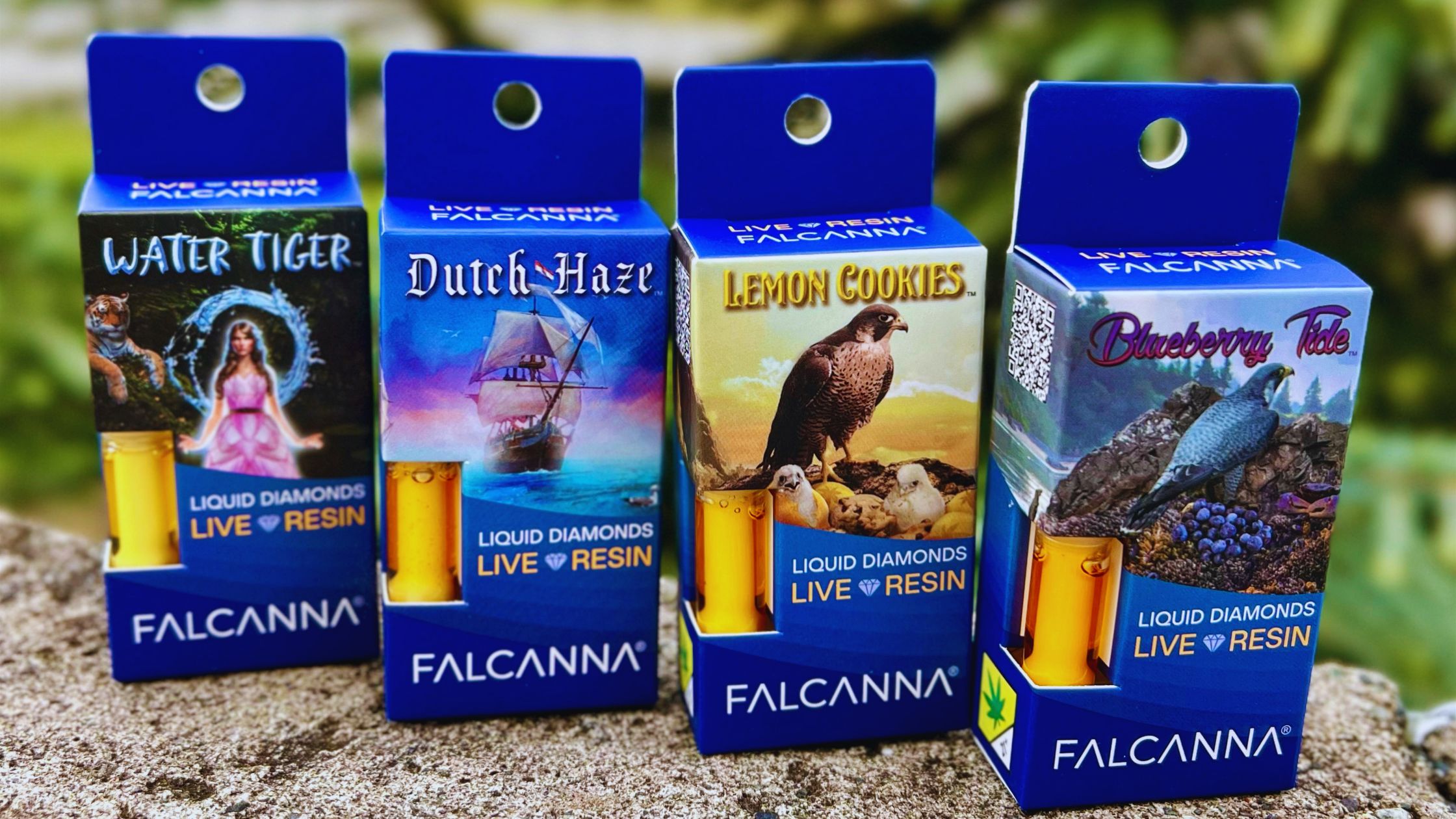 Live resin THC vape cartridge at Falcanna Club Madrid, Pacific Blue strain